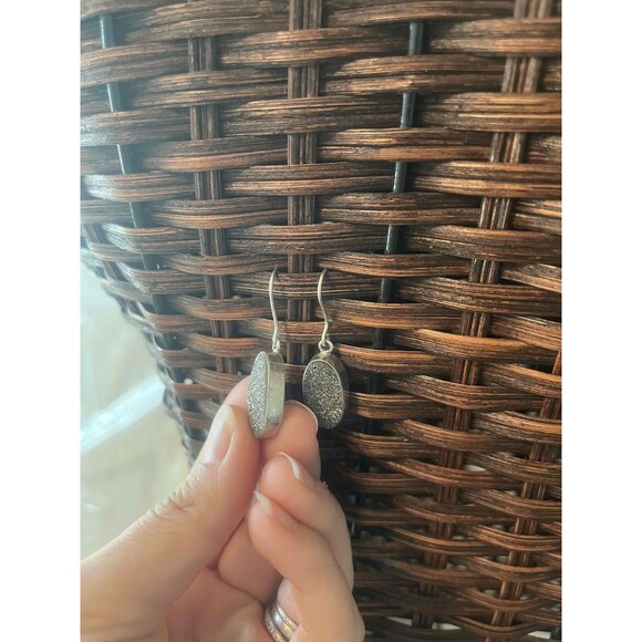 Unbranded Jewelry - 925 Silver pyrite Druzy Oval Glittery Hook Back Drop Earrings western feminine